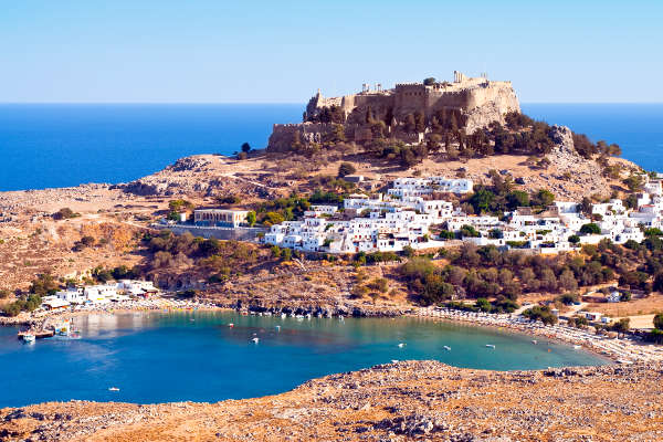 acropolis in the ancient greek town lindos, rhodes island, greece